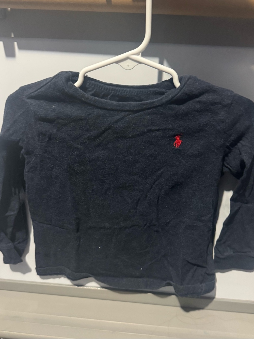 Ralph Lauren Navy Long-Sleeve Tee with Red Pony Logo